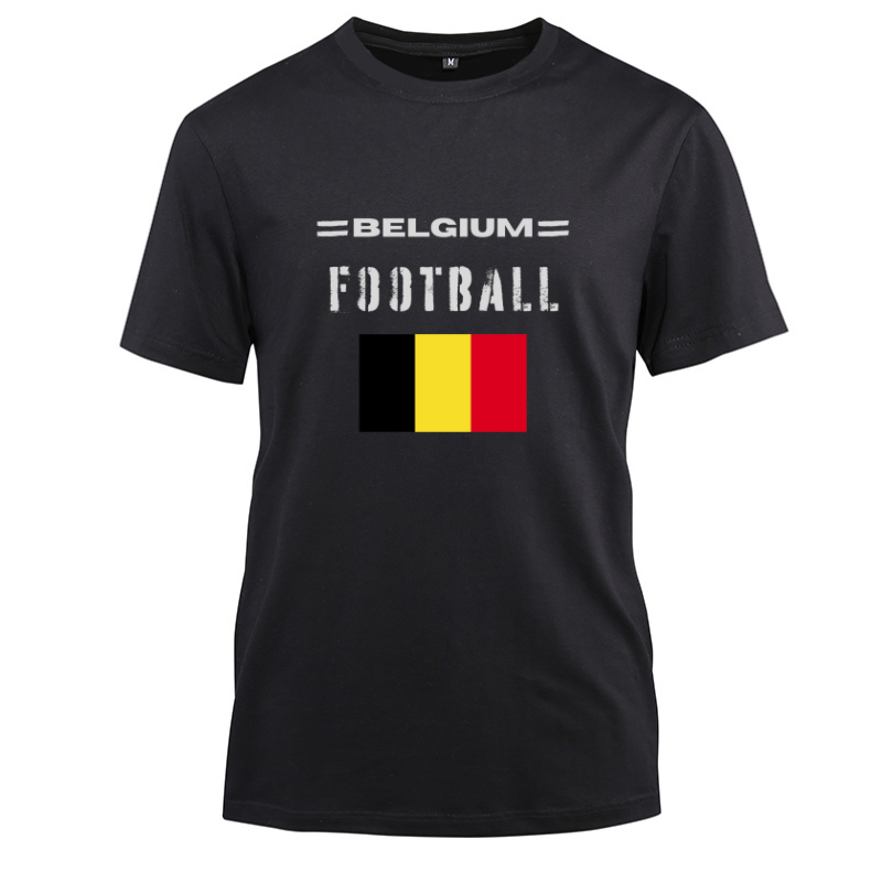 Belgium Football Cotton Black Short Sleeve T-Shirt