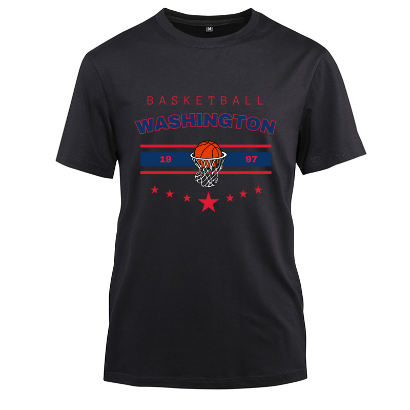 Basketball Washington 1997 Cotton Black Short Sleeve T-Shirt