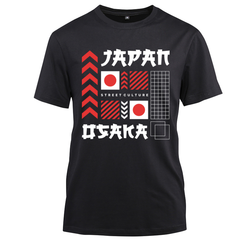 Japan Streetwear Street Culture Cotton Black Short Sleeve T-Shirt