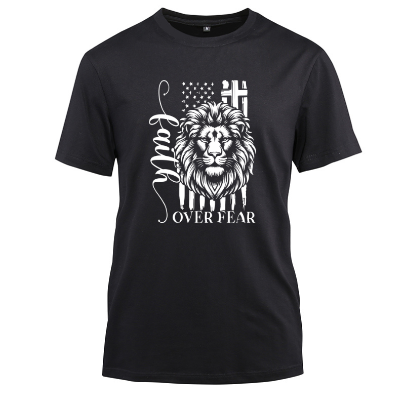 Jesus Faith Over Fear Design Cotton Black Short Sleeve T-Shirt