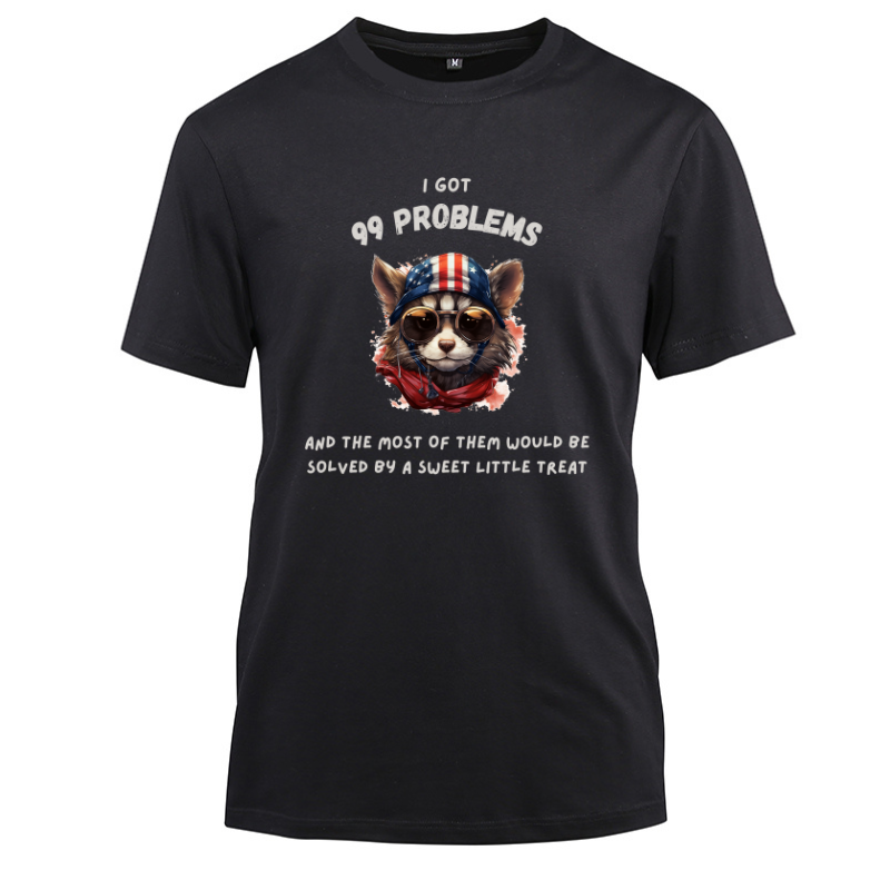 Hiphop Funny Raccoon gang I Got 99 Problems Cotton Black Short Sleeve T-Shirt