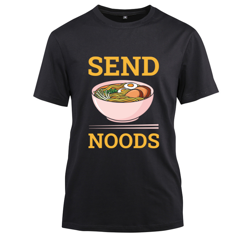 Send Noods Distressed Funny Ramen Noodle Cotton Black Short Sleeve T-Shirt