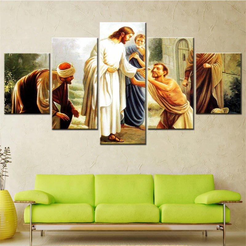 Savior Jesus Christ 5 Panels Painting Canvas Wall Decoration