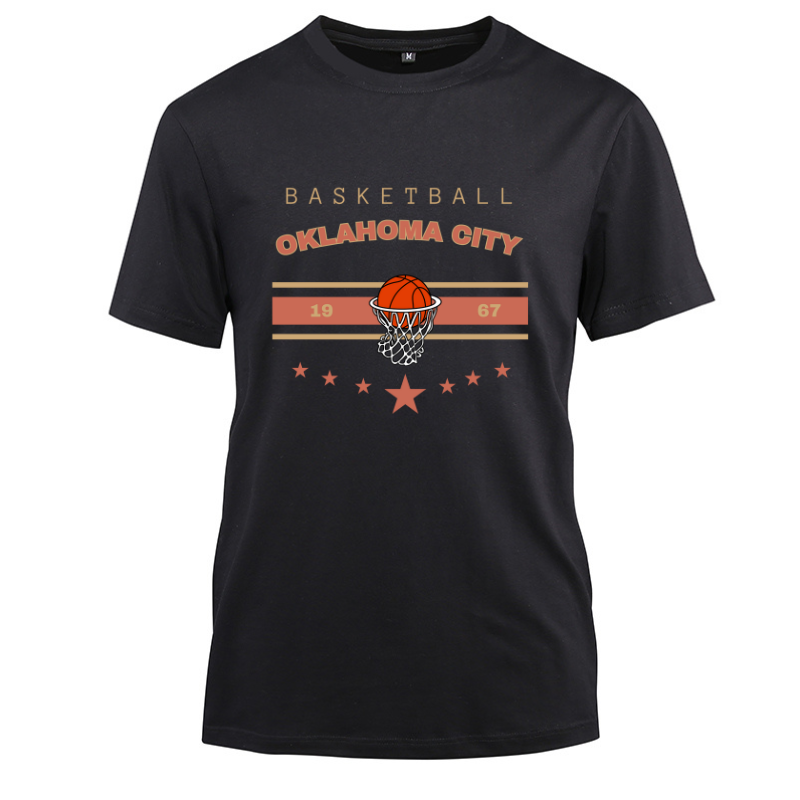 Basketball Oklahoma City 1967 Cotton Black Short Sleeve T-Shirt