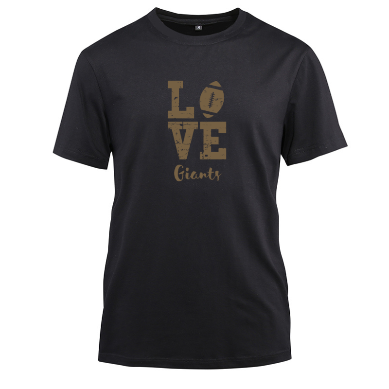 Football Gold Love Giants Cotton Black Short Sleeve T-Shirt