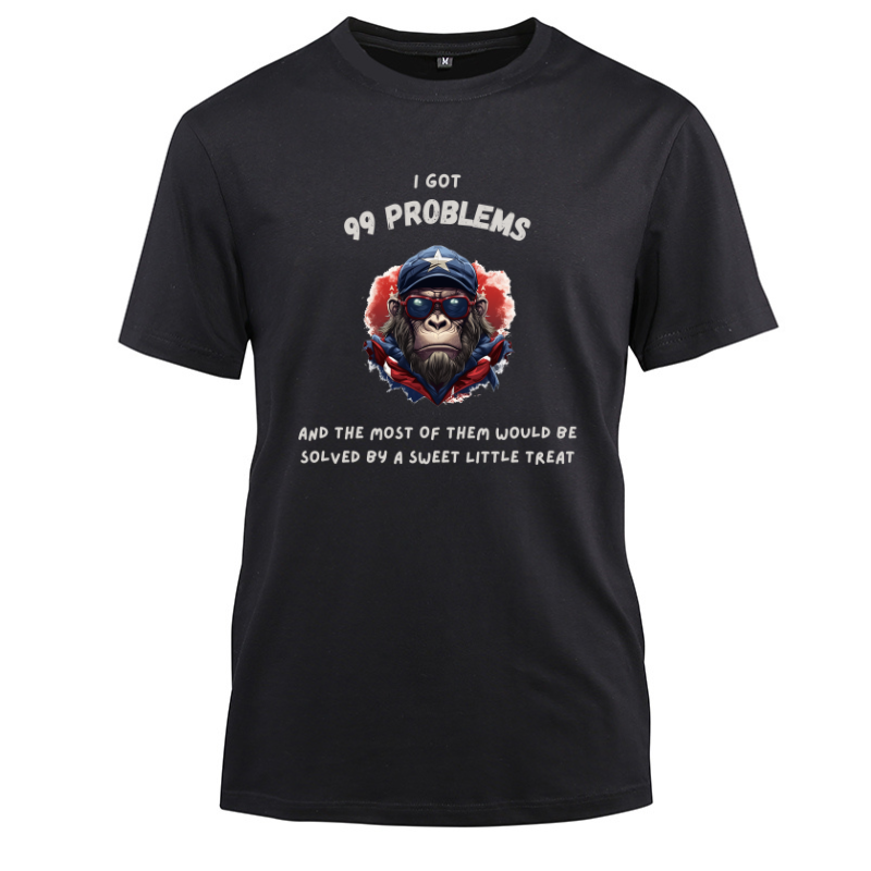 Hiphop Funny Ape Glasses I Got 99 Problems Cotton Black Short Sleeve T-Shirt