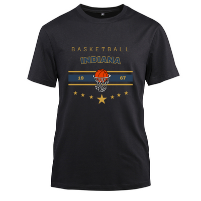 Basketball Indiana 1967 Cotton Black Short Sleeve T-Shirt