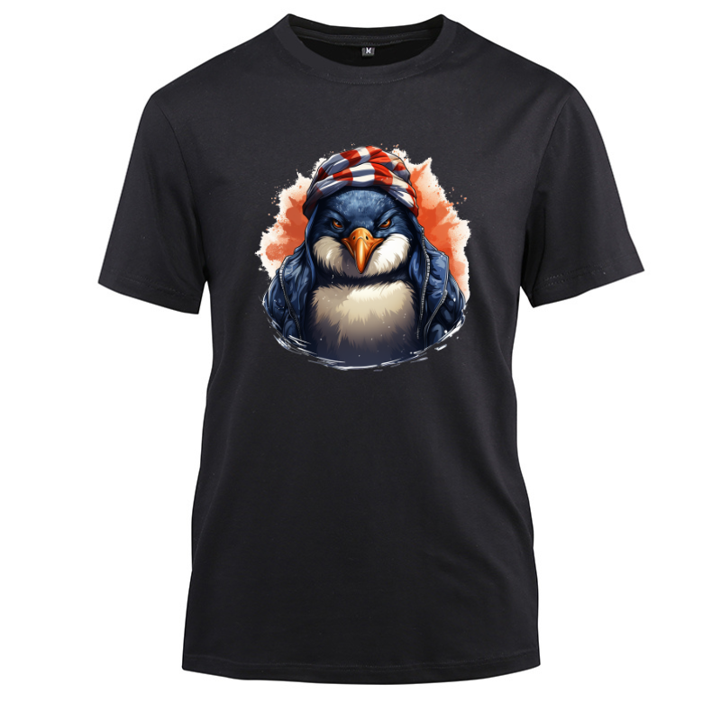 Animal Hiphop Graphic Gangster Penguin Cotton Black Short Sleeve T-Shirt
