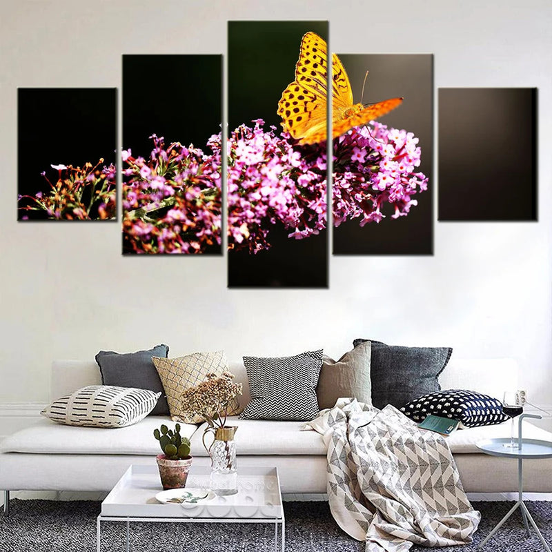 Animals Fritillaries Butterfly 5 Panels Painting Canvas Wall Decoration