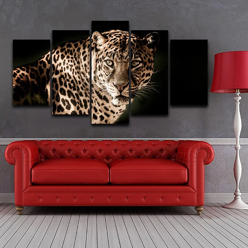 The Cool Leopard Nordic Modern 5 Panels Painting Canvas Wall Decoration