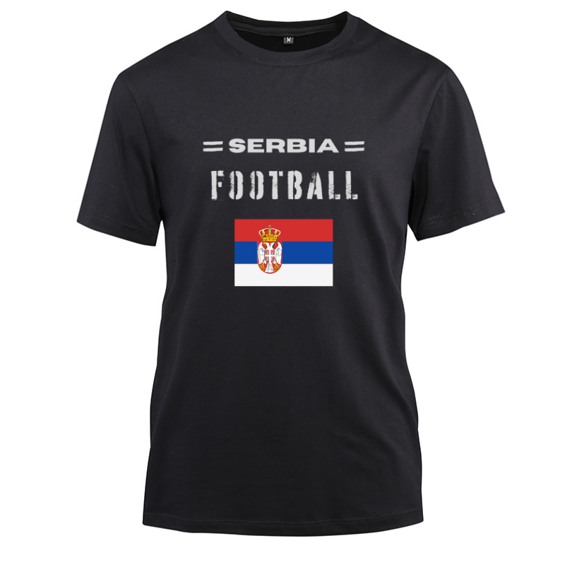 Serbia Football Cotton Black Short Sleeve T-Shirt