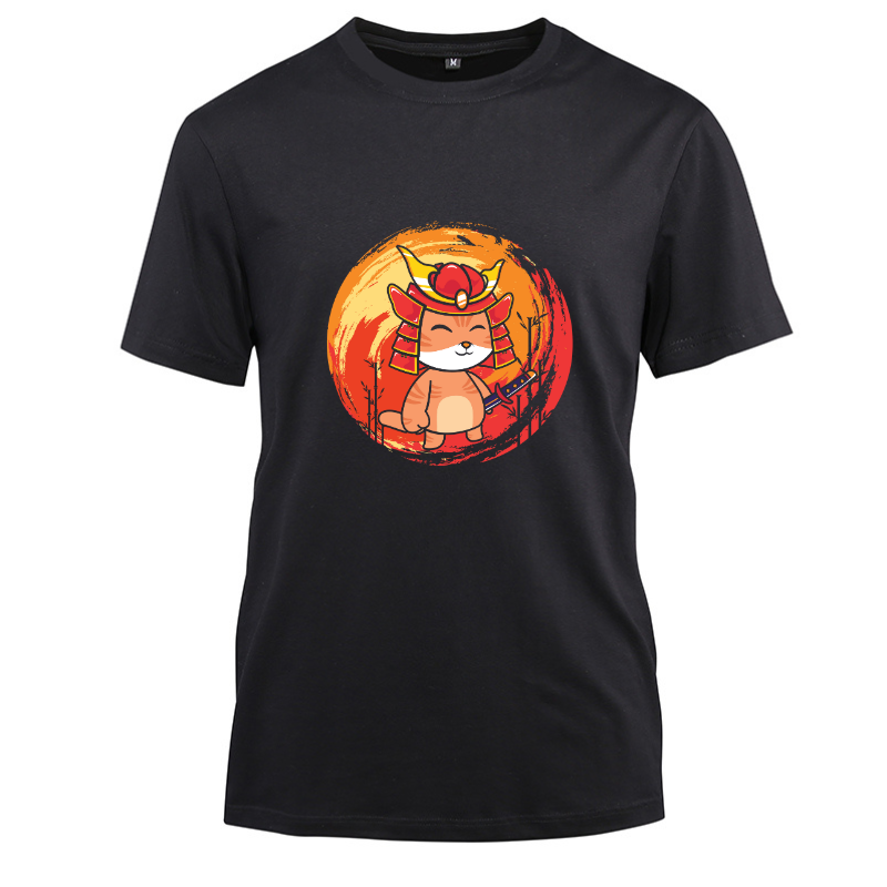 Neko Samurai Bushido Japan Warrior Cotton Black Short Sleeve T-Shirt