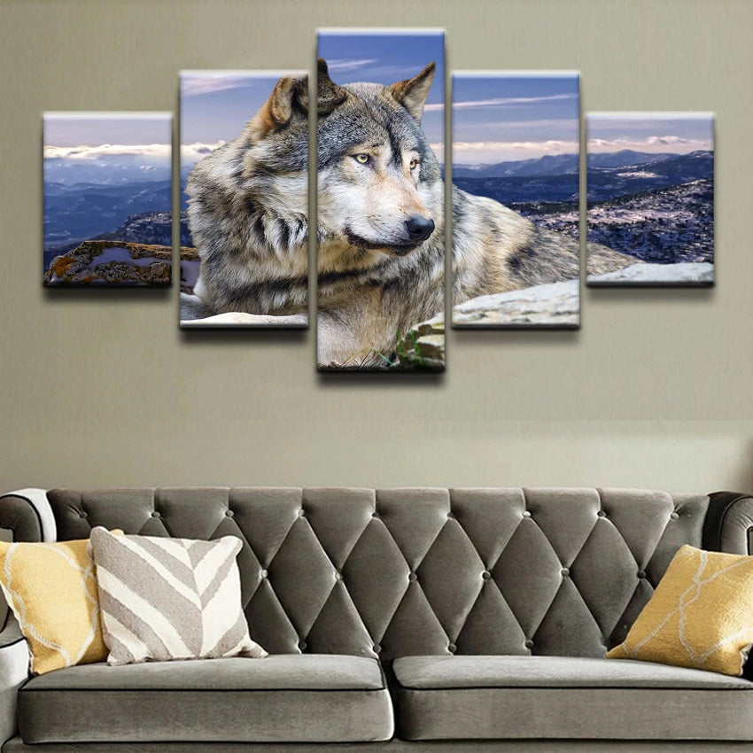 Animal Wolf 5 Panels Painting Canvas Wall Decoration