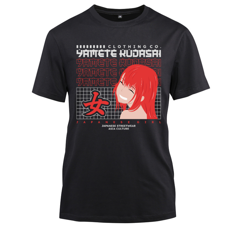 Japan Streetwear Yamete Kudasai Cotton Black Short Sleeve T-Shirt
