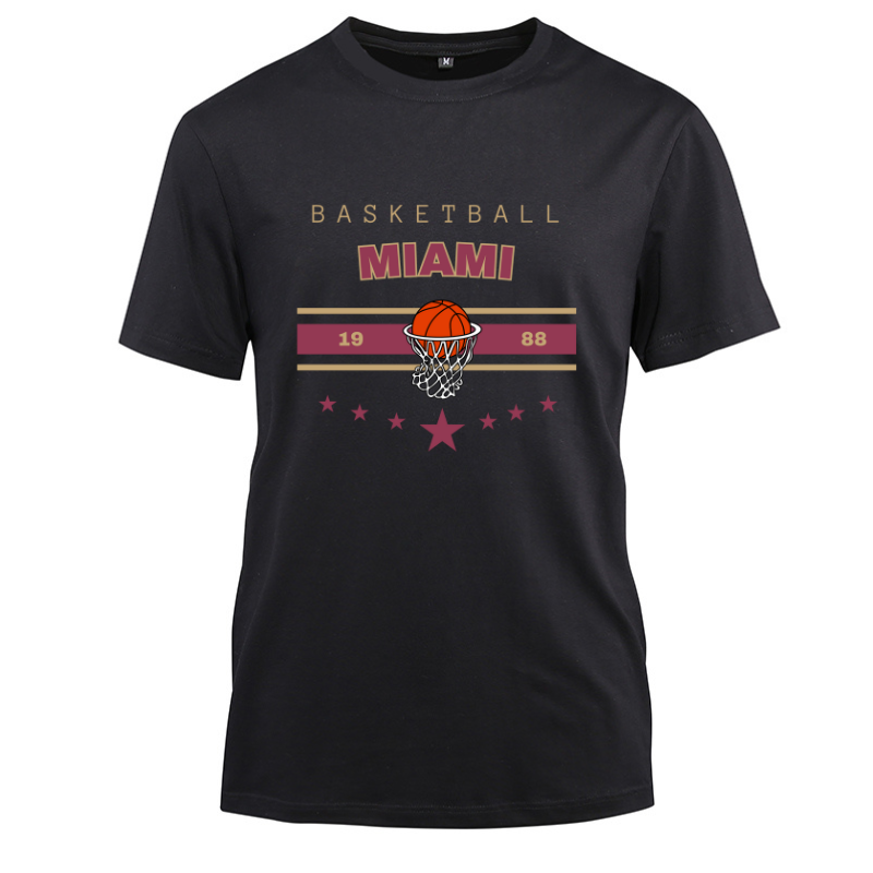 Basketball Miami 1988 Cotton Black Short Sleeve T-Shirt