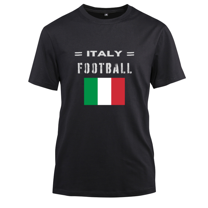 Italy Football Cotton Black Short Sleeve T-Shirt