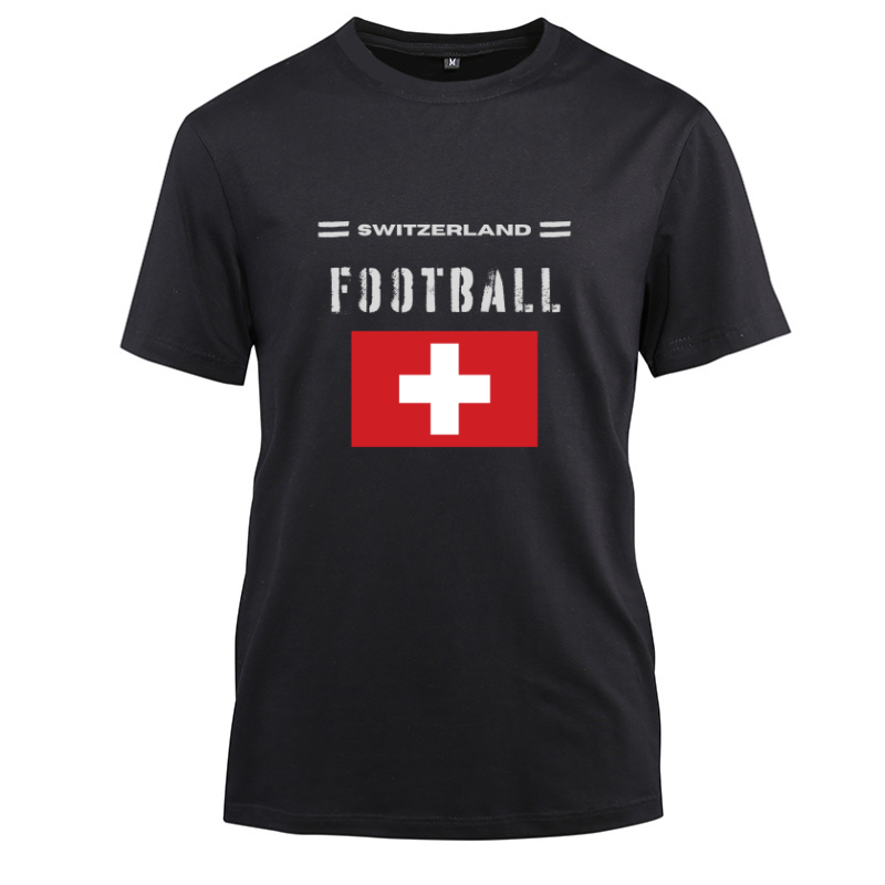 Switzerland Football Cotton Black Short Sleeve T-Shirt