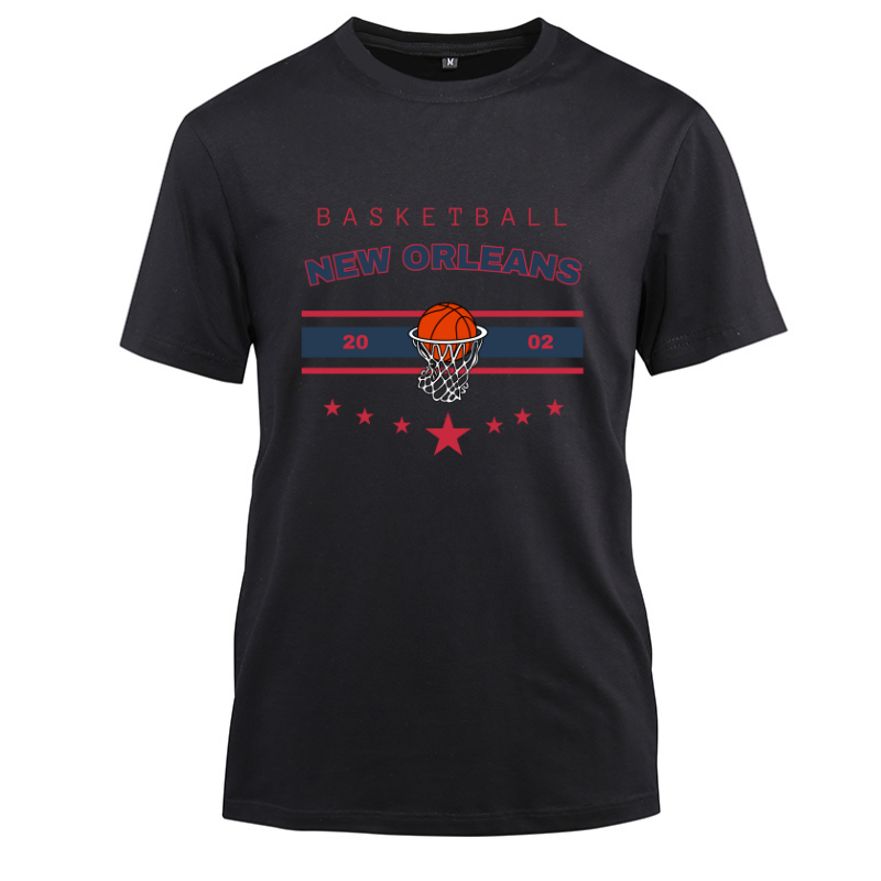Basketball New Orleans 2002 Cotton Black Short Sleeve T-Shirt