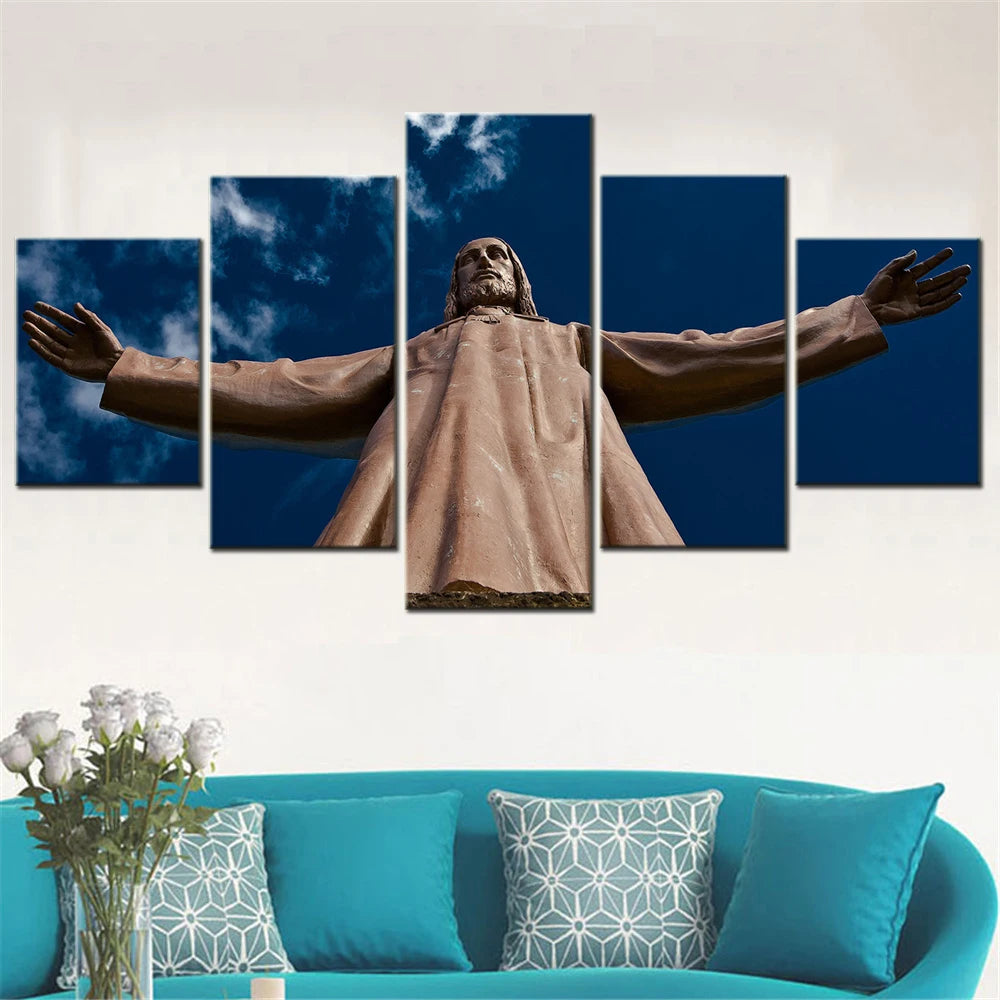 Jesus Christ Statue 5 Panels Painting Canvas Wall Decoration