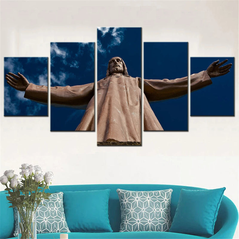 Jesus Christ Statue 5 Panels Painting Canvas Wall Decoration