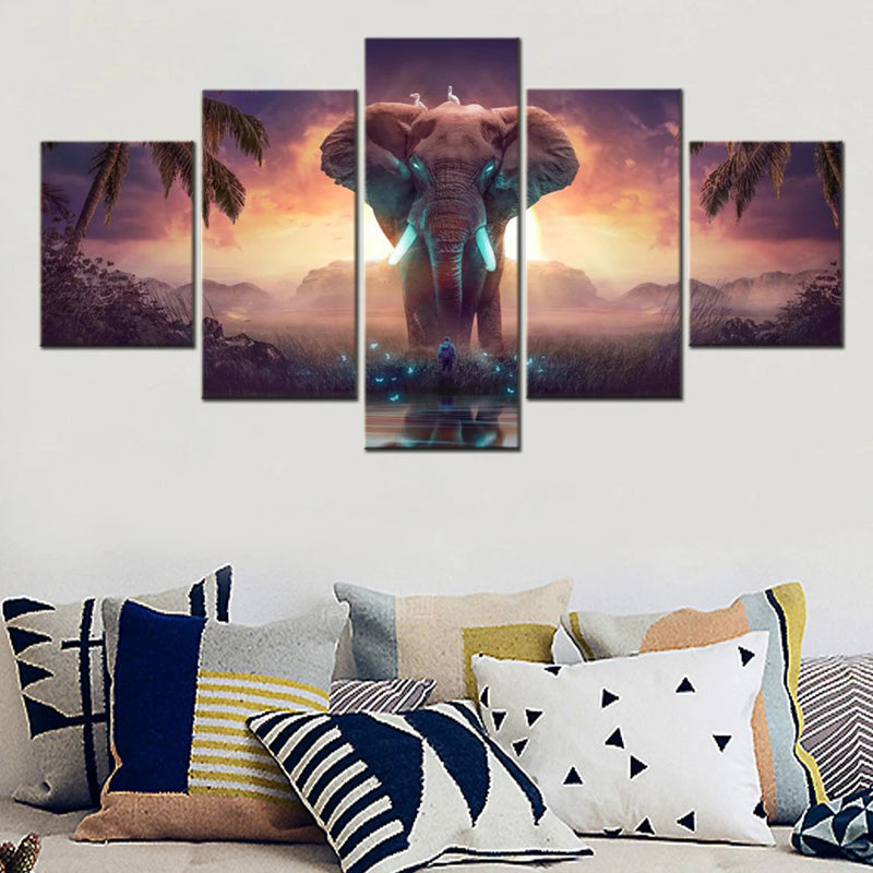 Elephant Dream Mysterious Surreal 5 Panels Painting Canvas Wall Decoration