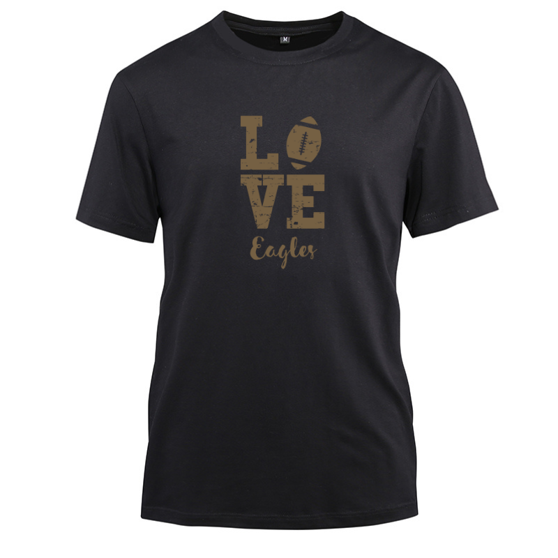 Football Gold Love Eagles Cotton Black Short Sleeve T-Shirt