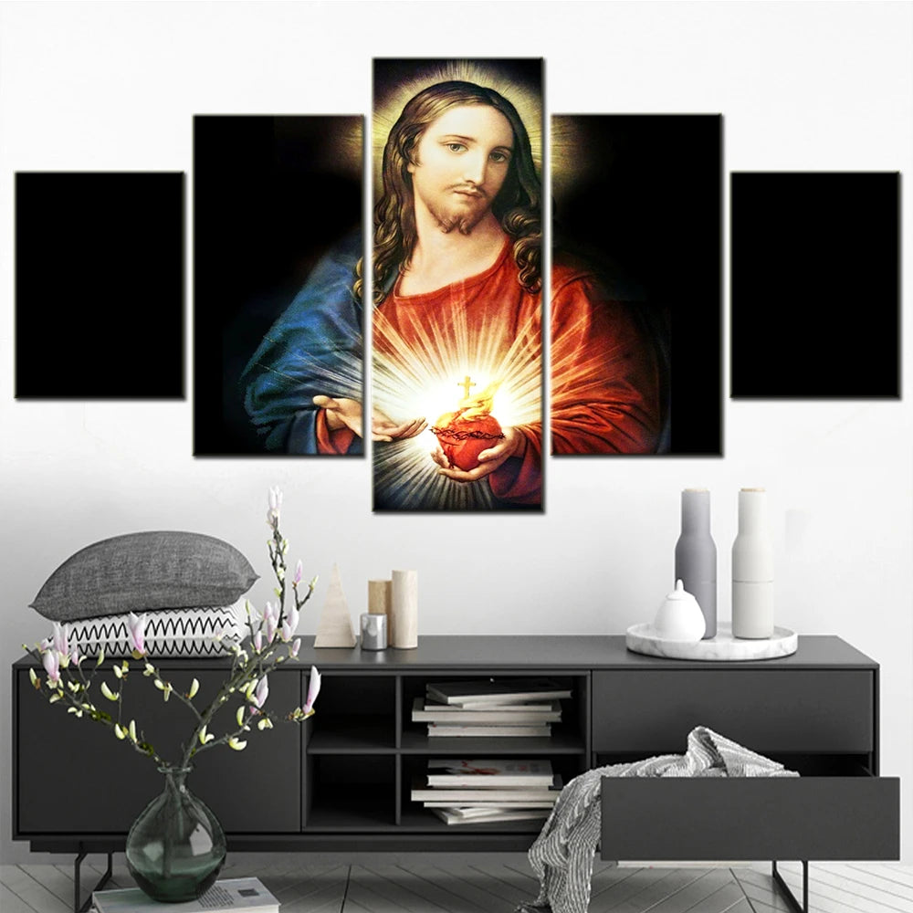 Heart of Jesus love 5 Panels Painting Canvas Wall Decoration