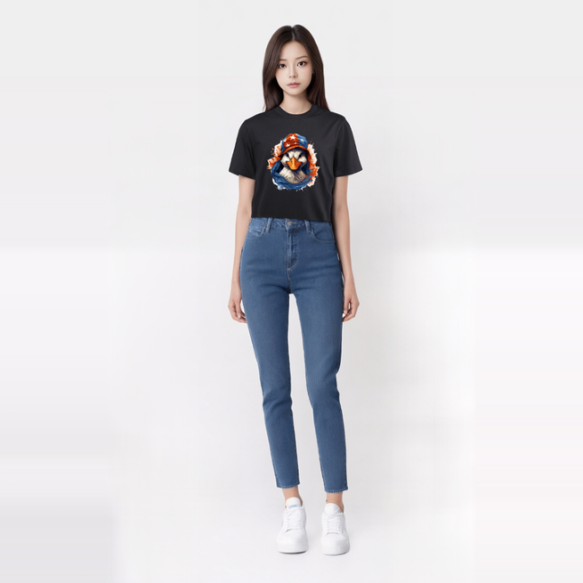 Animal Hiphop Graphic Funny Cute Duck Cotton Black Short Sleeve T-Shirt