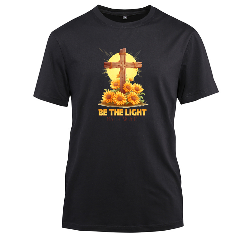 Be The Light Matthew 5-14 Cross Cotton Black Short Sleeve T-Shirt