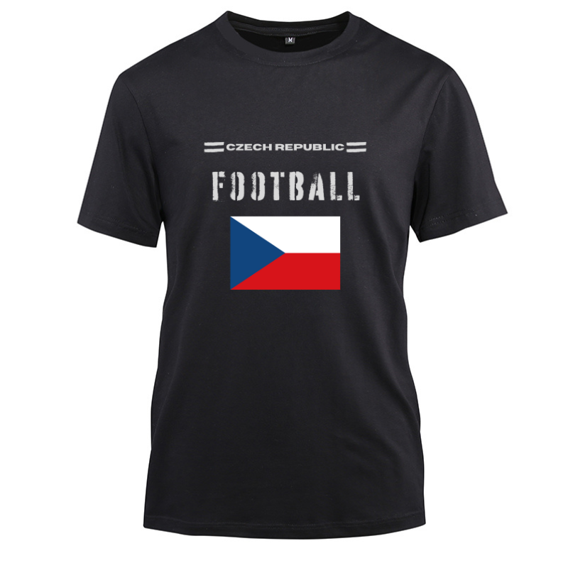 Czech Republic Football Cotton Black Short Sleeve T-Shirt