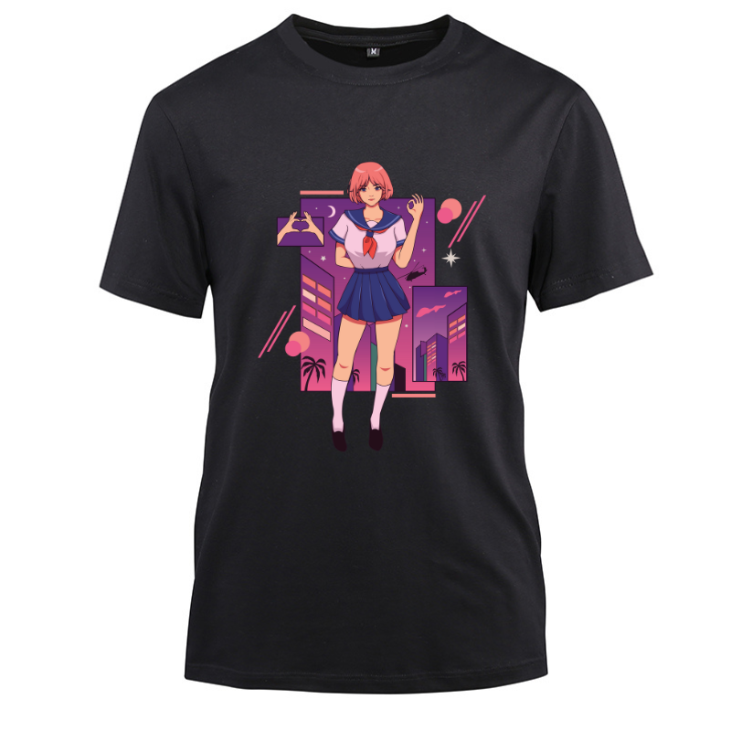 Anime Japanese The Cute Girl In Student Uniform Cotton Black Short Sleeve T-Shirt