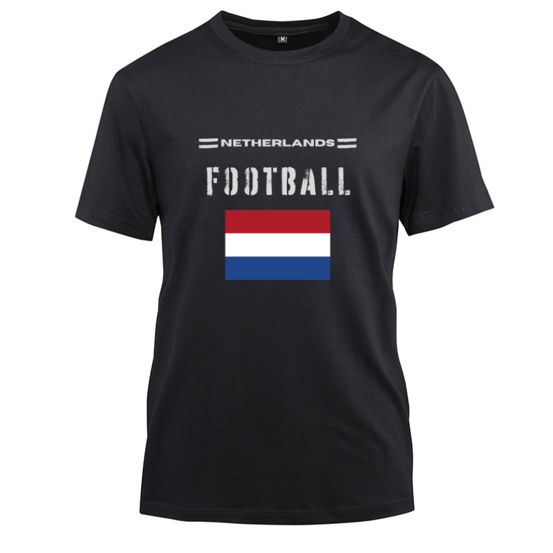 Netherlands Football Cotton Black Short Sleeve T-Shirt