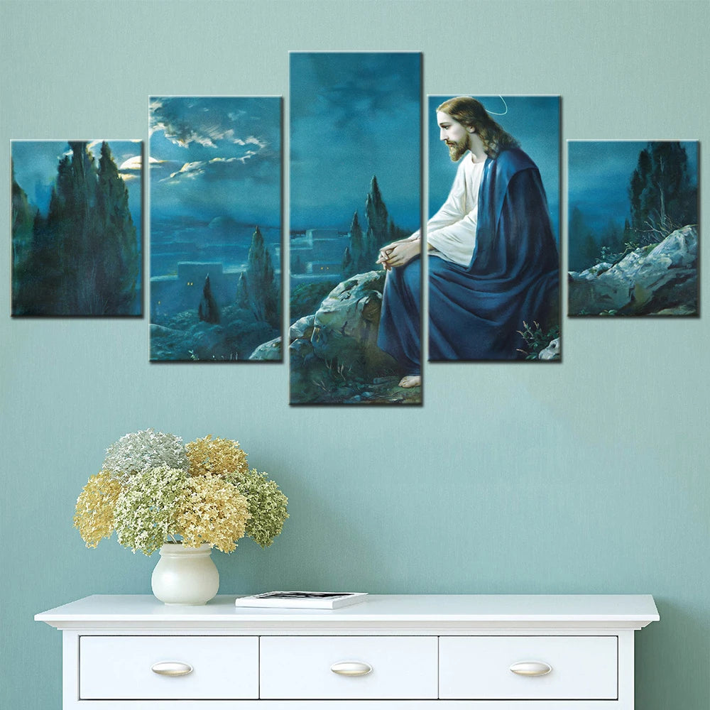 Prayer Jesus Gethsemane Garden 5 Panels Painting Canvas Wall Decoration