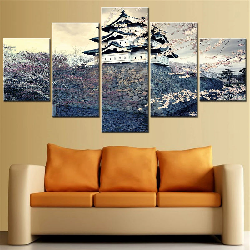 Japan Hirosaki Castle cute 5 Panels Painting Canvas Wall Decoration