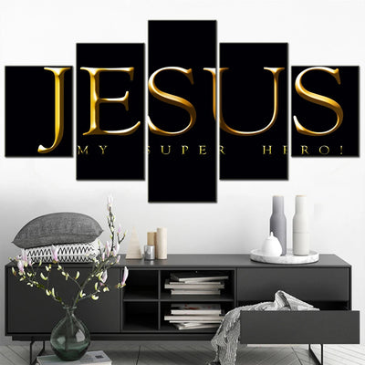 Jesus My Super Hero 5 Panels Painting Canvas Wall Decoration