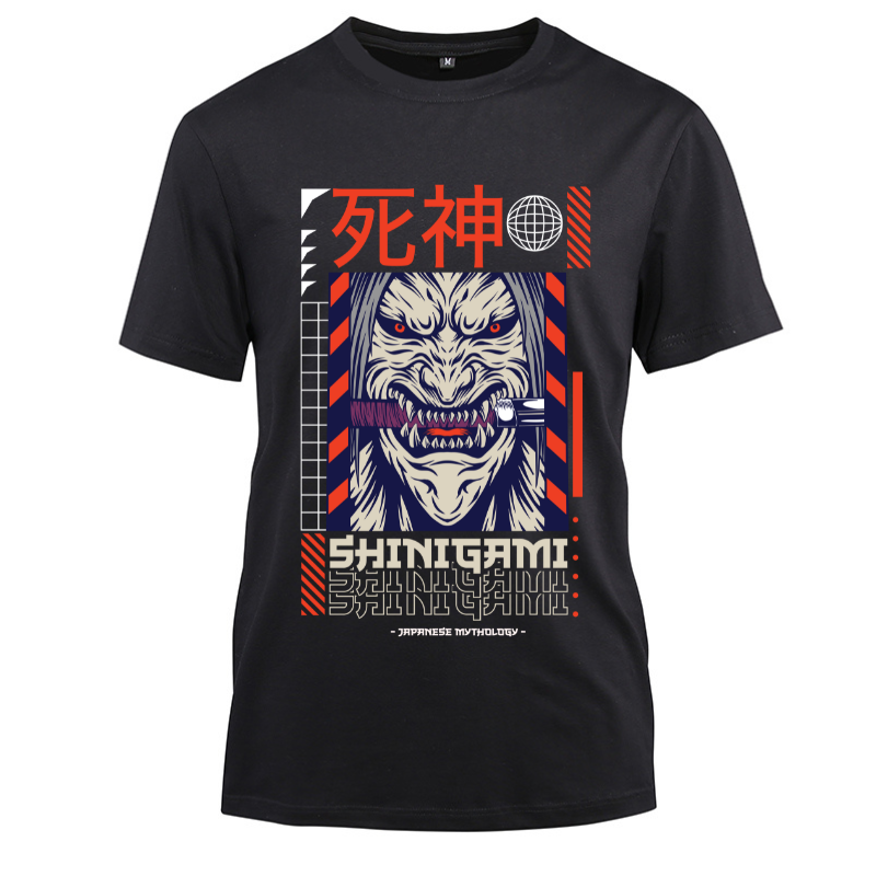 Japan Streetwear Shinigami Cotton Black Short Sleeve T-Shirt