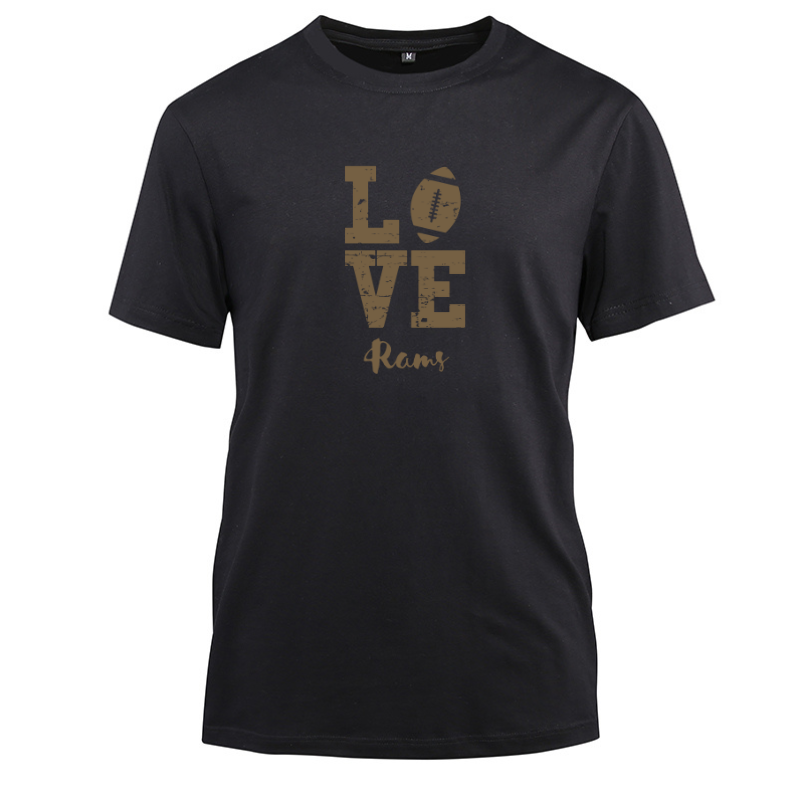 Football Gold Love Rams Cotton Black Short Sleeve T-Shirt