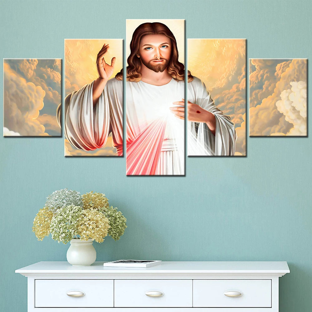 Jesus Christ Heart 5 Panels Painting Canvas Wall Decoration