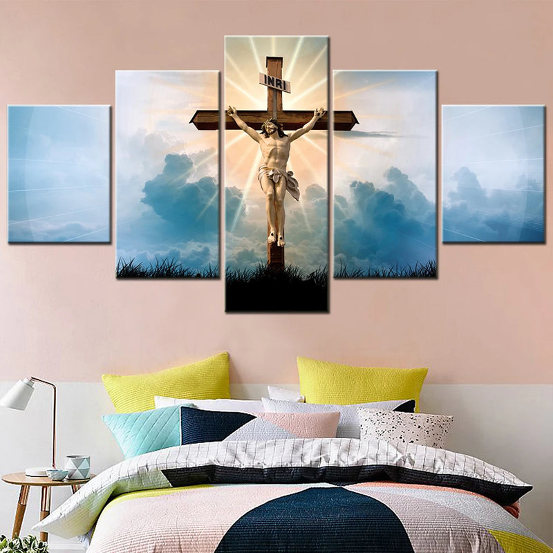 Christian Religion Jesus God Cross 5 Panels Painting Canvas Wall Decoration