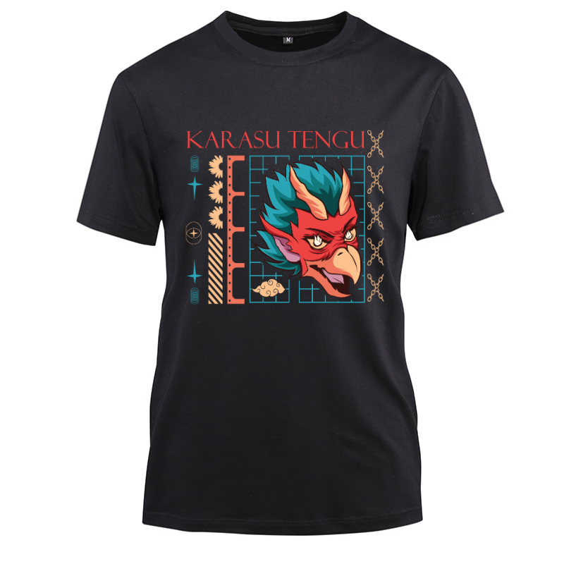 Japan Streetwear Karasu Tengu Cotton Black Short Sleeve T-Shirt