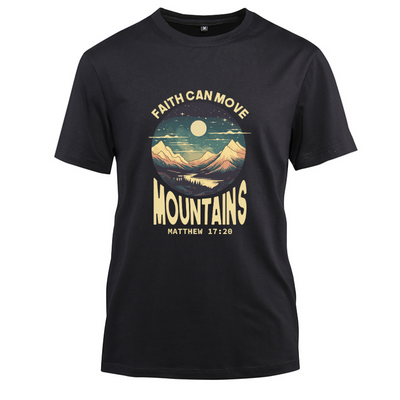 Faith Can Move Mountains Matthew 17-20 Cotton Black Short Sleeve T-Shirt