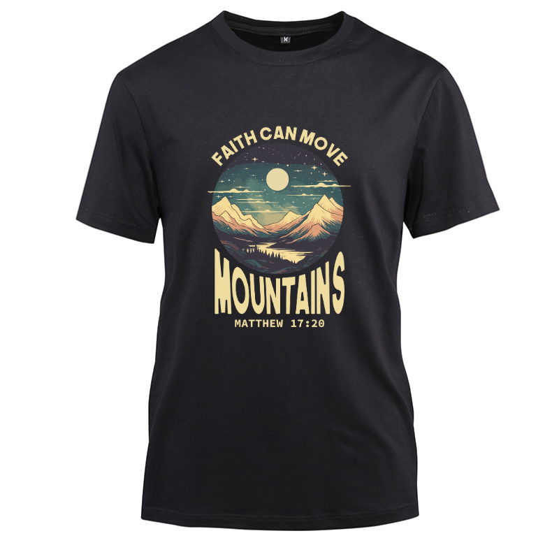 Faith Can Move Mountains Matthew 17-20 Cotton Black Short Sleeve T-Shirt