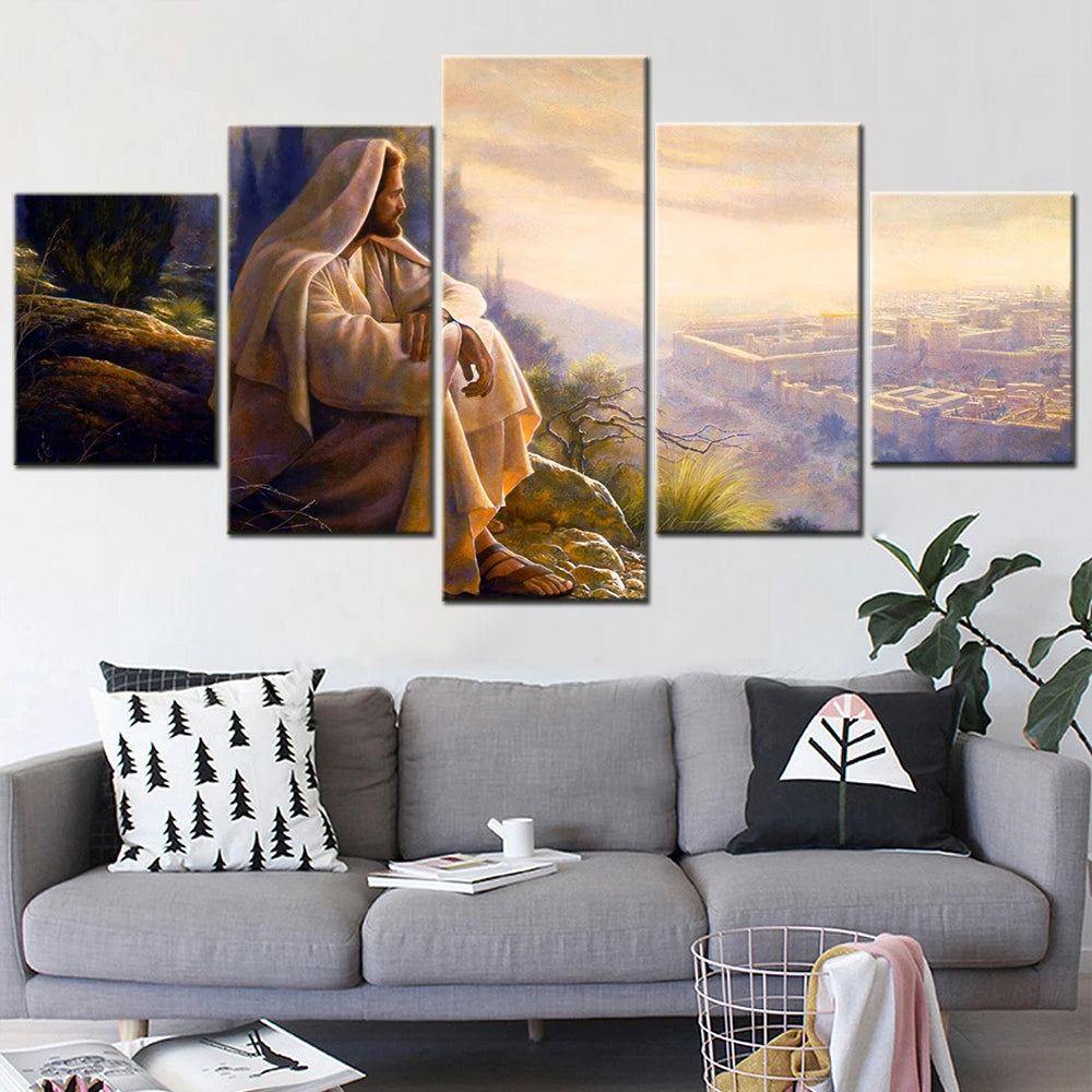 Prayer Jesus Christ love 5 Panels Painting Canvas Wall Decoration