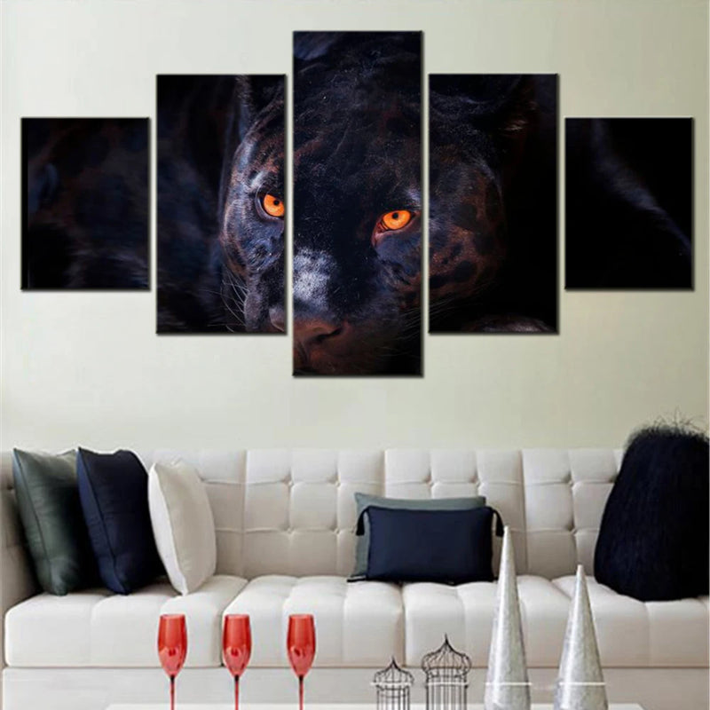 Black Panther 5 Panels Painting Canvas Wall Decoration