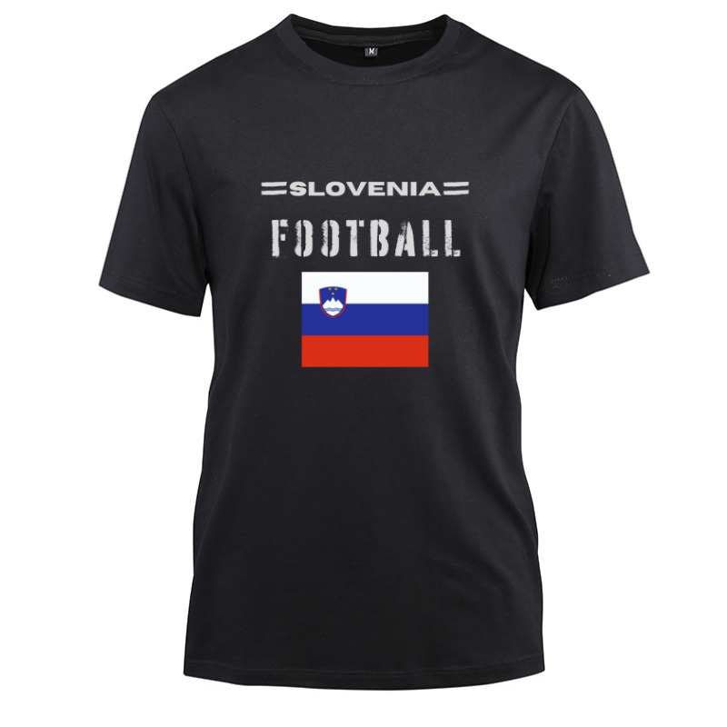 Slovenia Football Cotton Black Short Sleeve T-Shirt
