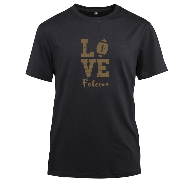 Football Gold Love Falcons Cotton Black Short Sleeve T-Shirt