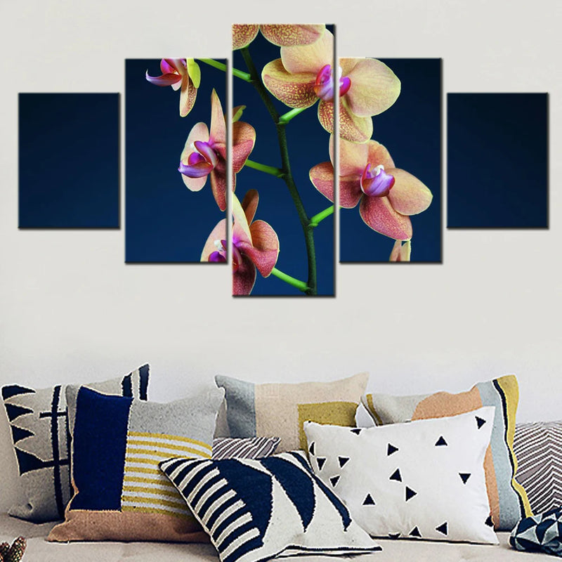 Orchid flowers Blue Background 5 Panels Painting Canvas Wall Decoration