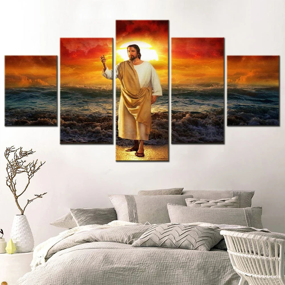 Set Lord Jesus Christ design 5 Panels Painting Canvas Wall Decoration