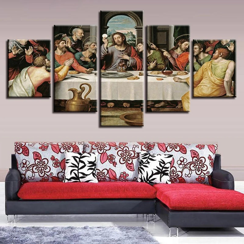 Jesus The Last Supper 5 Panels Painting Canvas Wall Decoration