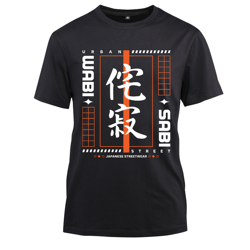 Japan Streetwear Urban Wabi Sabi Cotton Black Short Sleeve T-Shirt